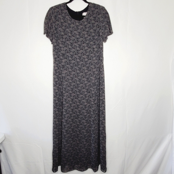 Talbots Dark Floral Maxi Dress Size 14 Lined Short Sleeve Vintage Retro Modest - Picture 1 of 13